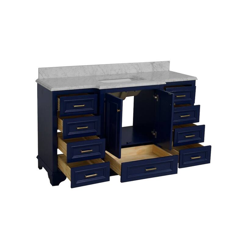 KitchenBathCollection Nantucket 60" Single Bathroom Vanity with Carrara Marble Top