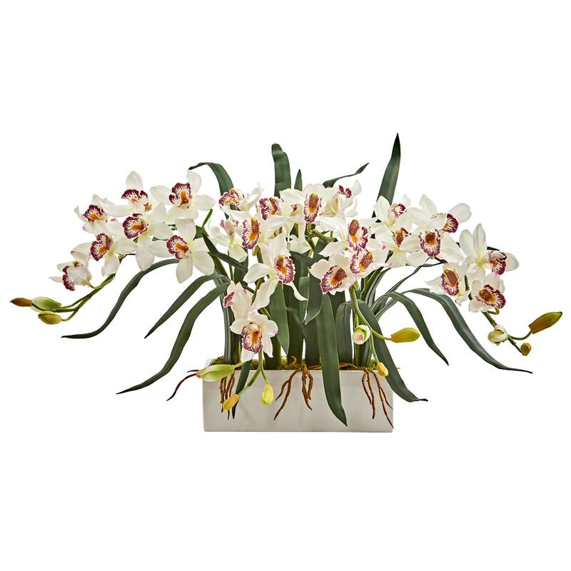 35" White Cymbidium Artificial Floral Arrangement