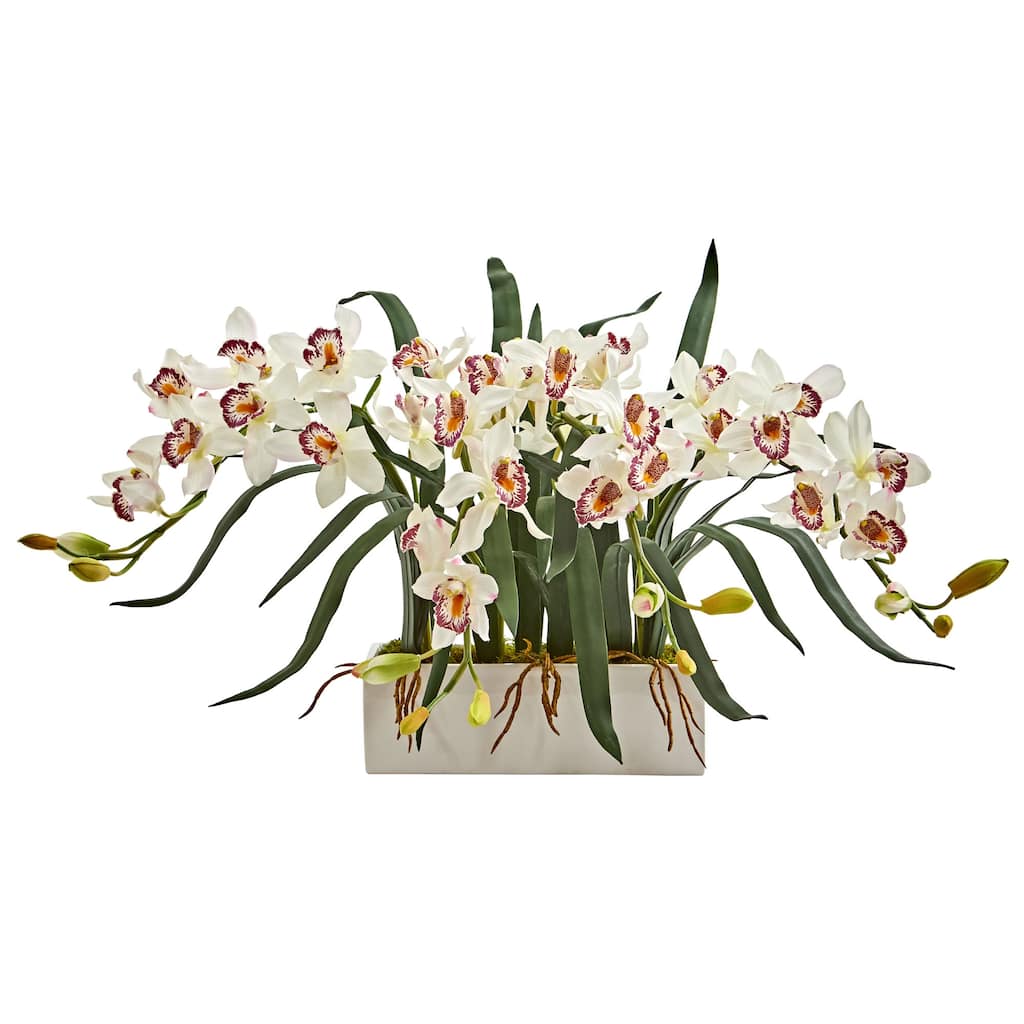 35" White Cymbidium Artificial Floral Arrangement