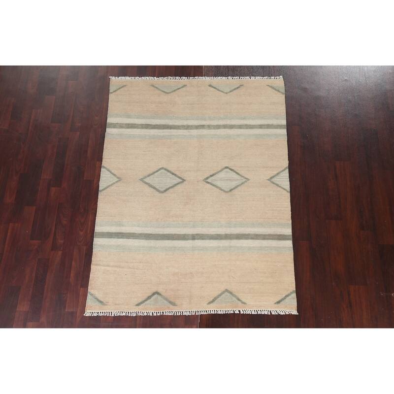 Geometric Tribal Natural Dye Kilim Oriental Area Rug Wool Flat-weave - 4'11" x 6'5"