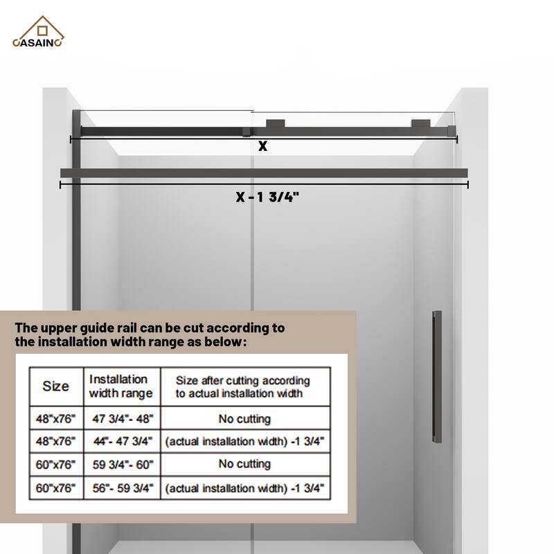 CASAINC 60 in. W x 76 in. H Sliding Frameless Shower Door with SGCC Certification