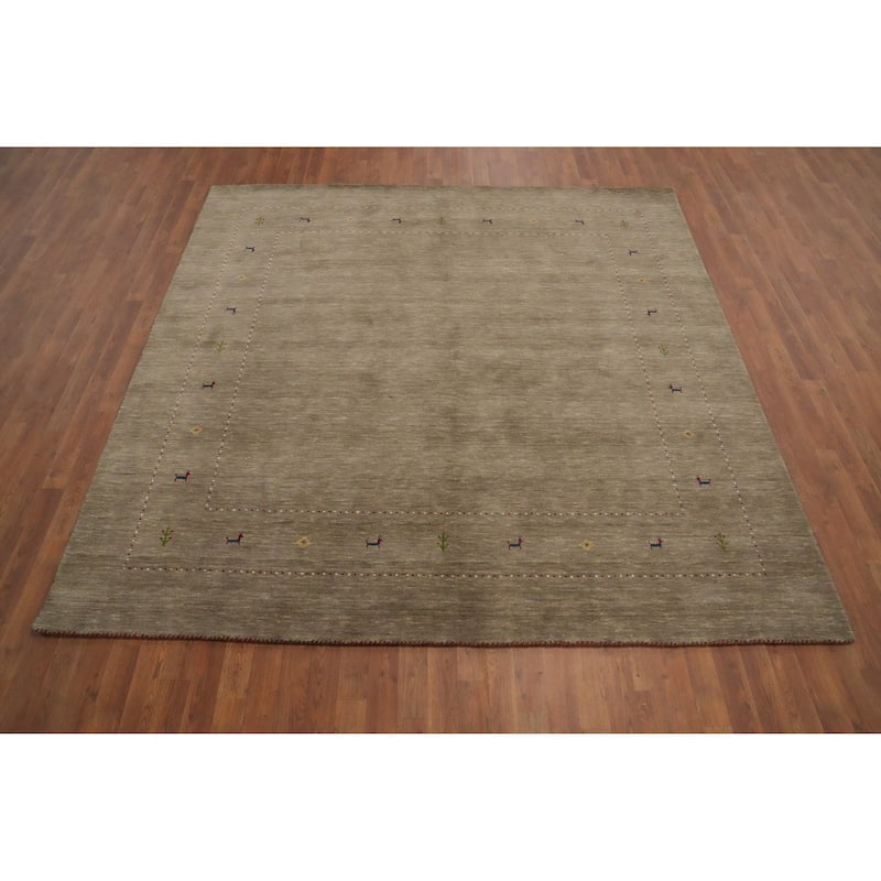 Hand Knotted Oriental 100% Wool Carpet Tribal Animal Pictorial Brown Gabbeh Area Rug - 8' 0'' X 8' 1''