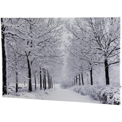 Fiber Optic Lighted Snowfall Winter Lane Christmas Canvas Wall Art 11.75" x 15.75"
