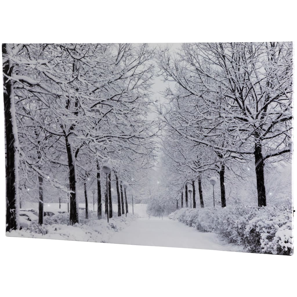 Fiber Optic Lighted Snowfall Winter Lane Christmas Canvas Wall Art 11.75" x 15.75"
