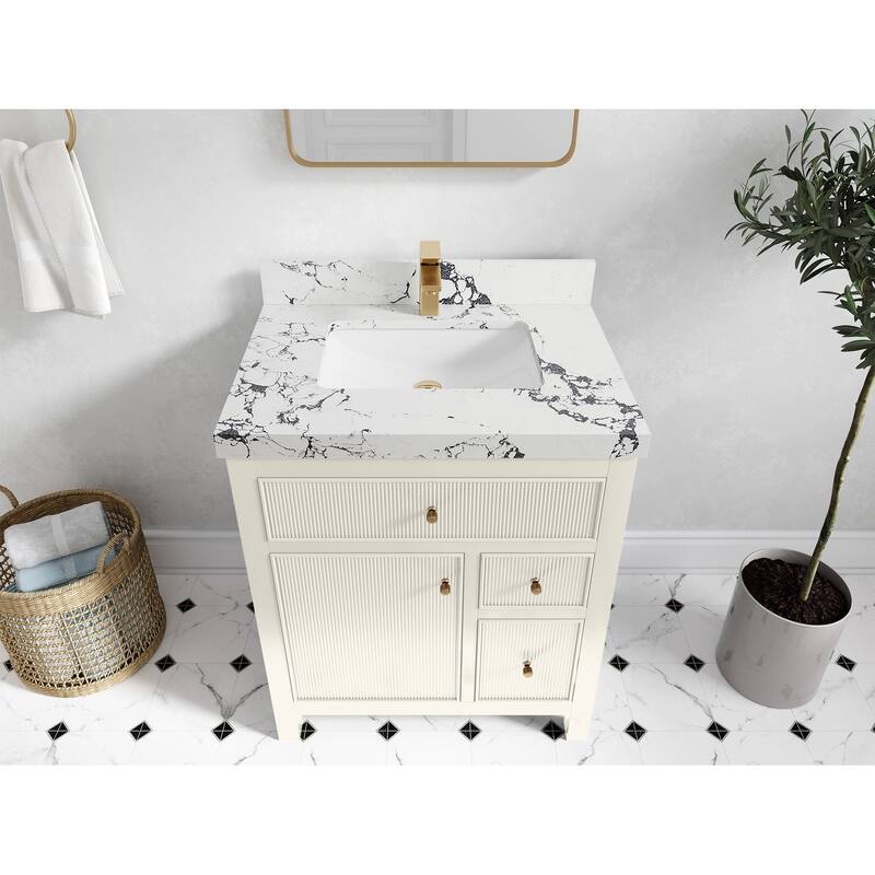 Willow Collections 30 in W x 22 in D Sonoma Free Standing Reeded Single Sink Bathroom Vanity with Countertop - 2"Viola Night - Ivory