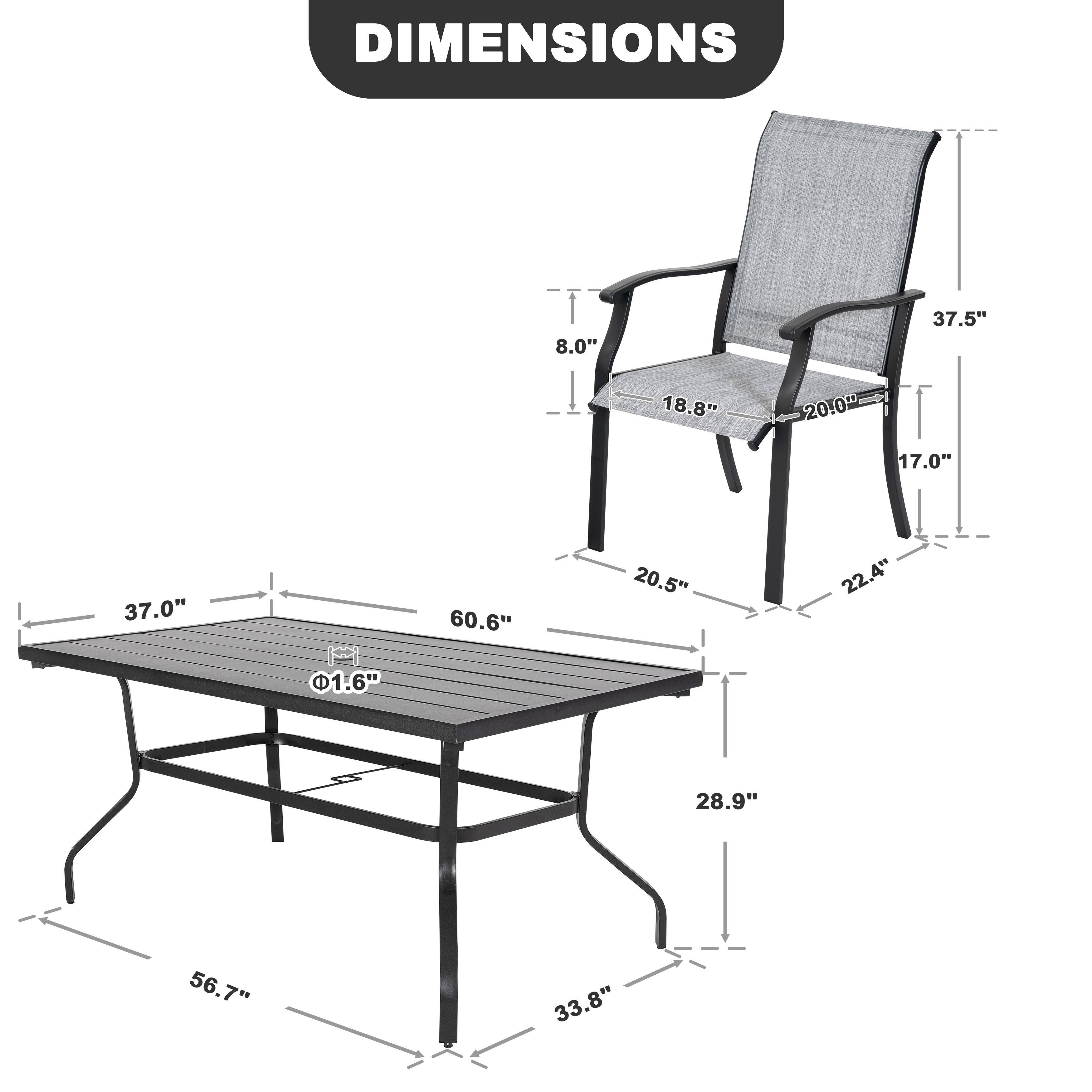 Nuu Garden Outdoor 7-Piece Dining Set, Textilene Fabric, Powder