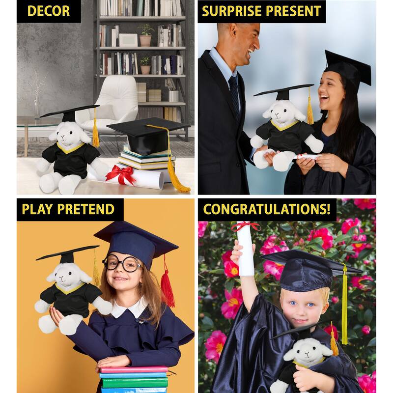 DolliBu Long Leg Lamb Graduation Plush Toy with Gown and Cap w/ Tassel - 10.5 inches