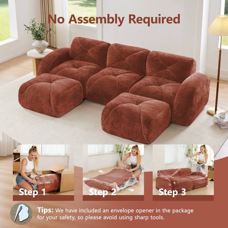 U-shaped Boneless Sofa, Tufted Design, 32D High Density Sponge, Bottom Anti-Slip Design, No Assembly Required Bottom
