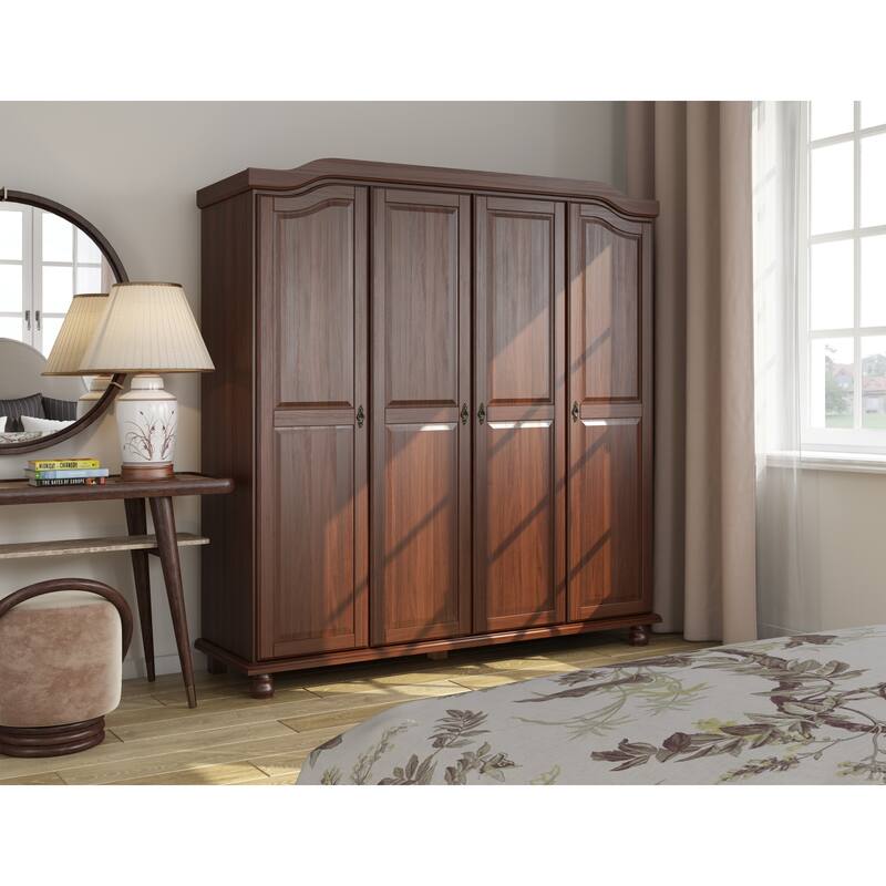 100% Solid Wood Kyle 4-Door Wardrobe Armoire by Palace Imports - Mocha
