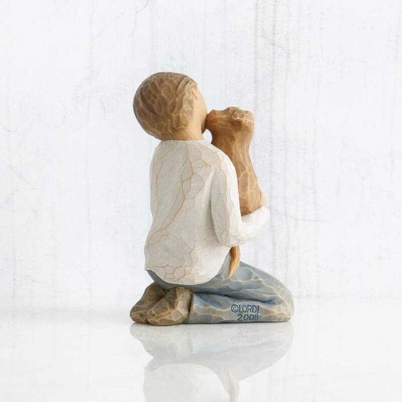 Willow Tree Kindness, Boy in Blue Jeans Holding Dog, 3-inch Sculpted Figure