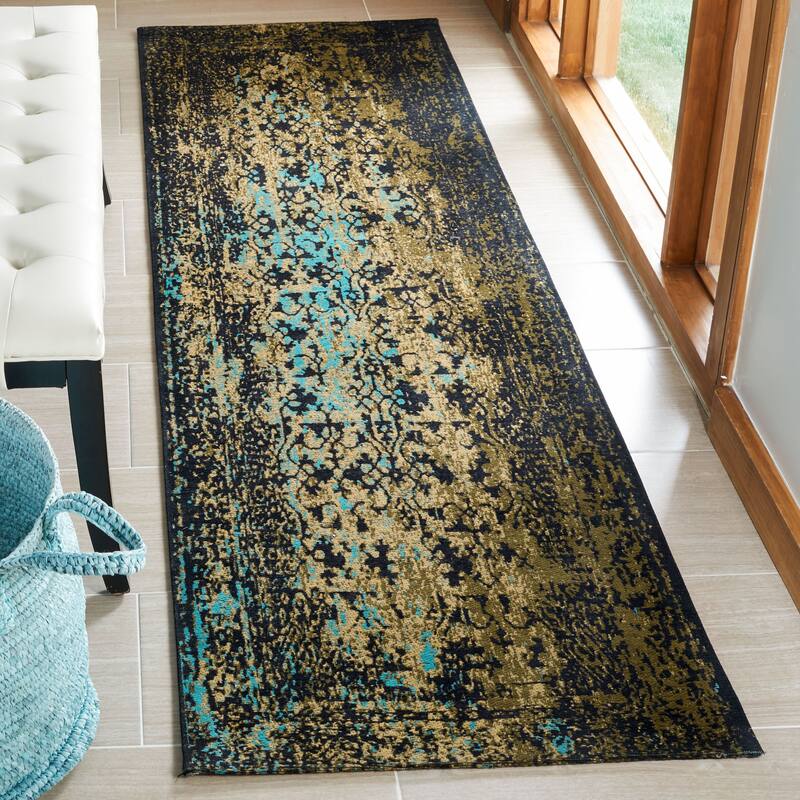 SAFAVIEH Classic Vintage Boho Milyonka Distressed Oriental Cotton Rug - 2'3" x 8' Runner - Black/Olive