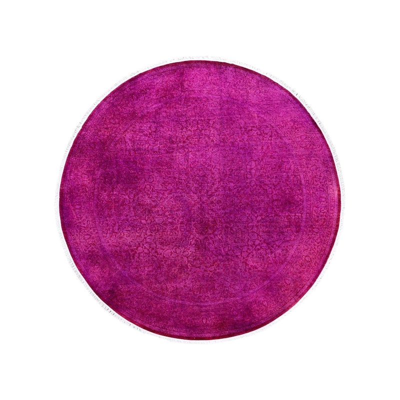 Contemporary Overdyed Wool Hand Knotted Round Area Rug - 6' 1" x 6' 1"