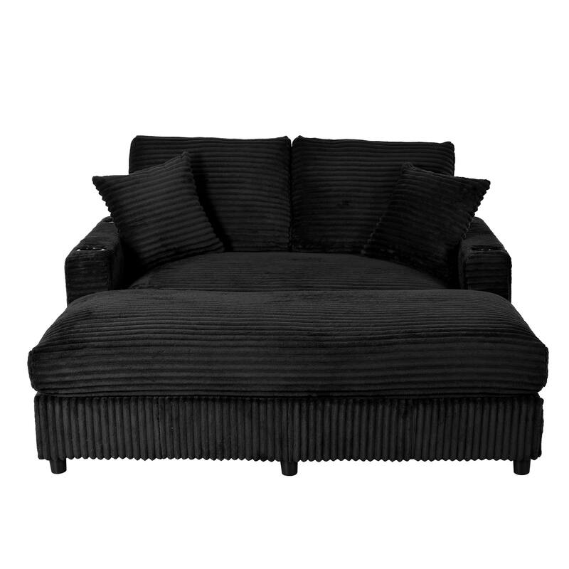 GDFStudio - Polyester 50.9" Loveseat Chaise with Cup Holders