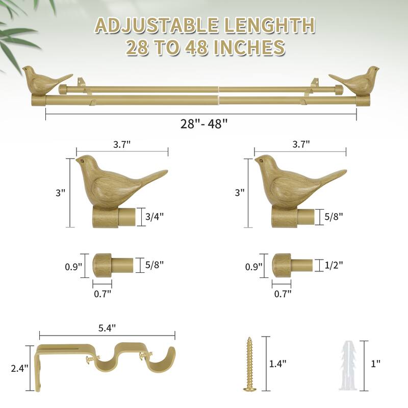 MERIVILLE 3/4" Diameter Farmhouse Double Window Curtain Rod, Bird Finials