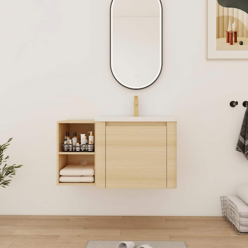 Bathroom Vanity With Sink In 24/28/36/40/60/68 Inch, Floating Bathroom Vanity With Soft Close Door - 35.8''W×18.8''D×20''H - Beige