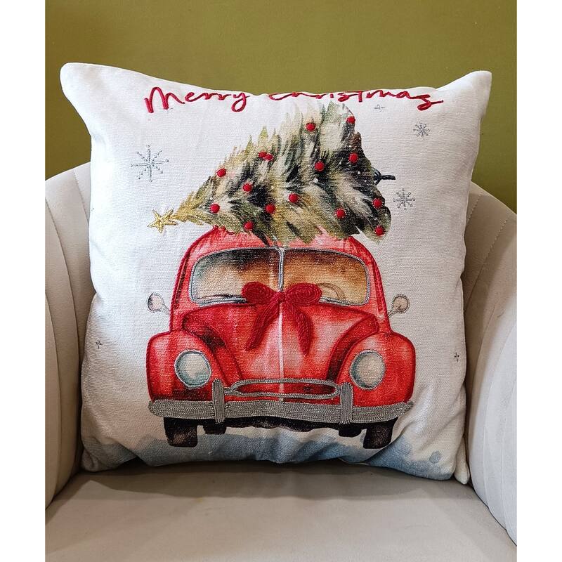 Vibhsa Alpine Holiday Merry Christmas Ride Holiday Pillow, 20" x 20"