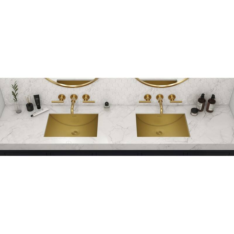 Ruvati 18 x 12 inch Brushed Gold Polished Brass Rectangular Bathroom Sink Undermount - 20" x 14" - 20" x 14"