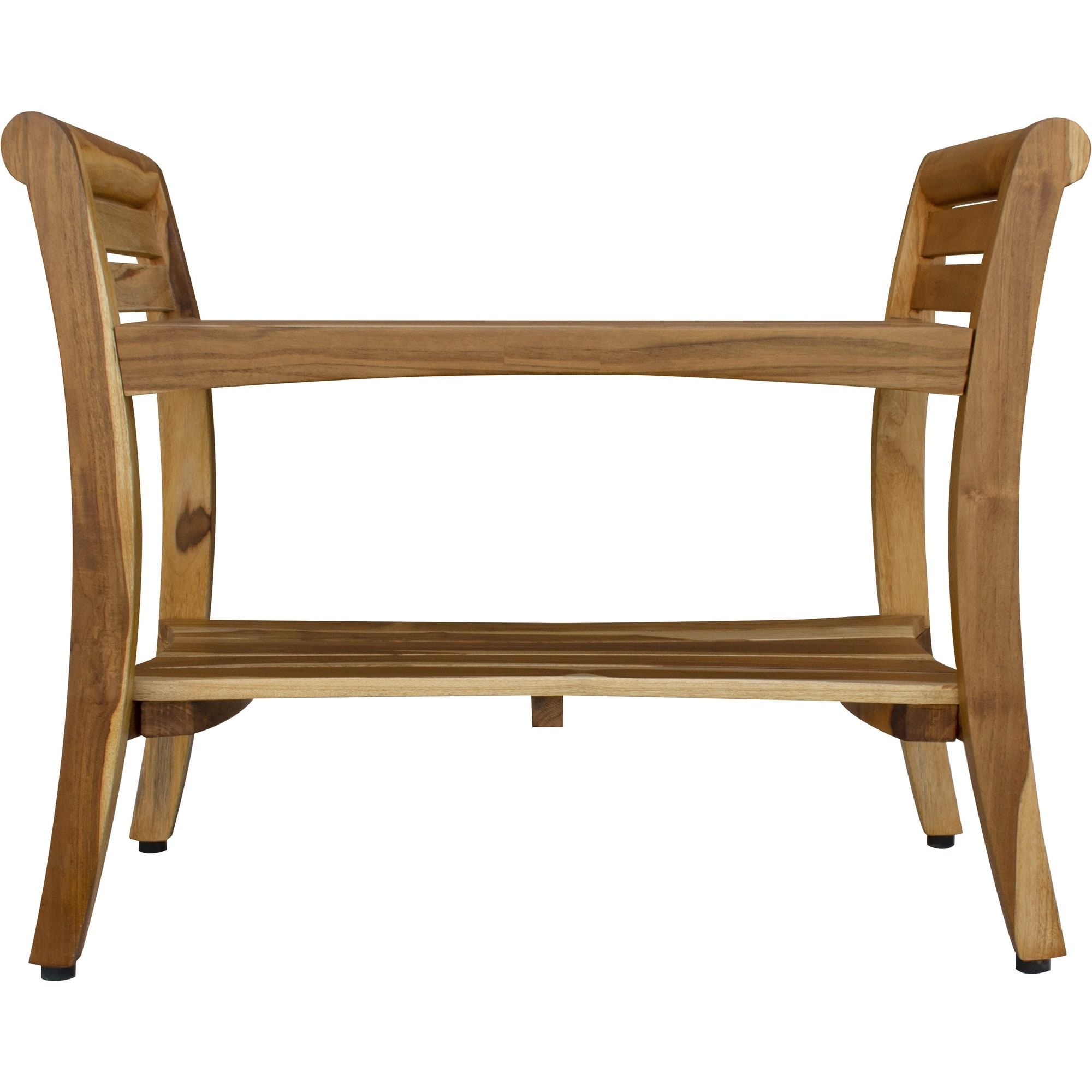 Rectangular Teak Shower Bench with Shelf and Handles in Brown Finish Rectangular Teak Shower Bench with Shelf and Handles in Brown Finish