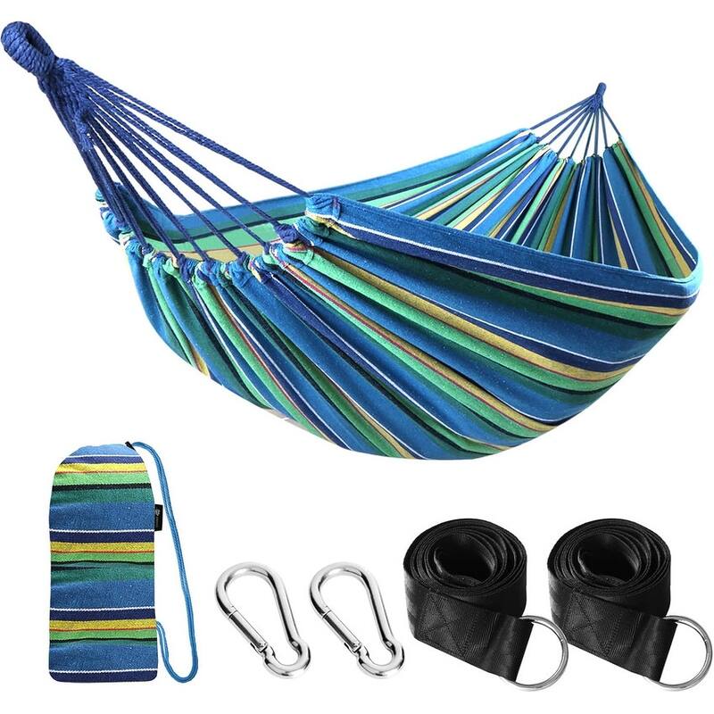 Portable Camping Hammocks for Hanging Sturdy Garden - 106"L x 59"W - Blue/Yellow/Green Stripe