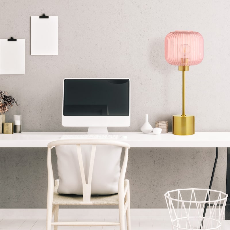 Rowan River of Goods 21.25-Inch Brushed Gold Metal Table Lamp with Glass Shade