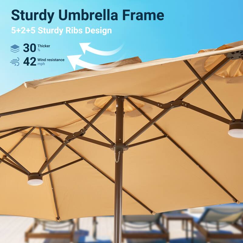 XIZZI Outdoor Patio Umbrella with Solar LED Lights and Base