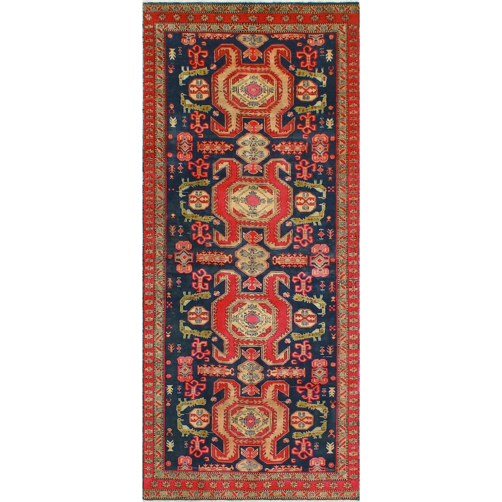 Fine Vintage Distressed Adanel Navy/Red Runner - 4'1" x 10'1"