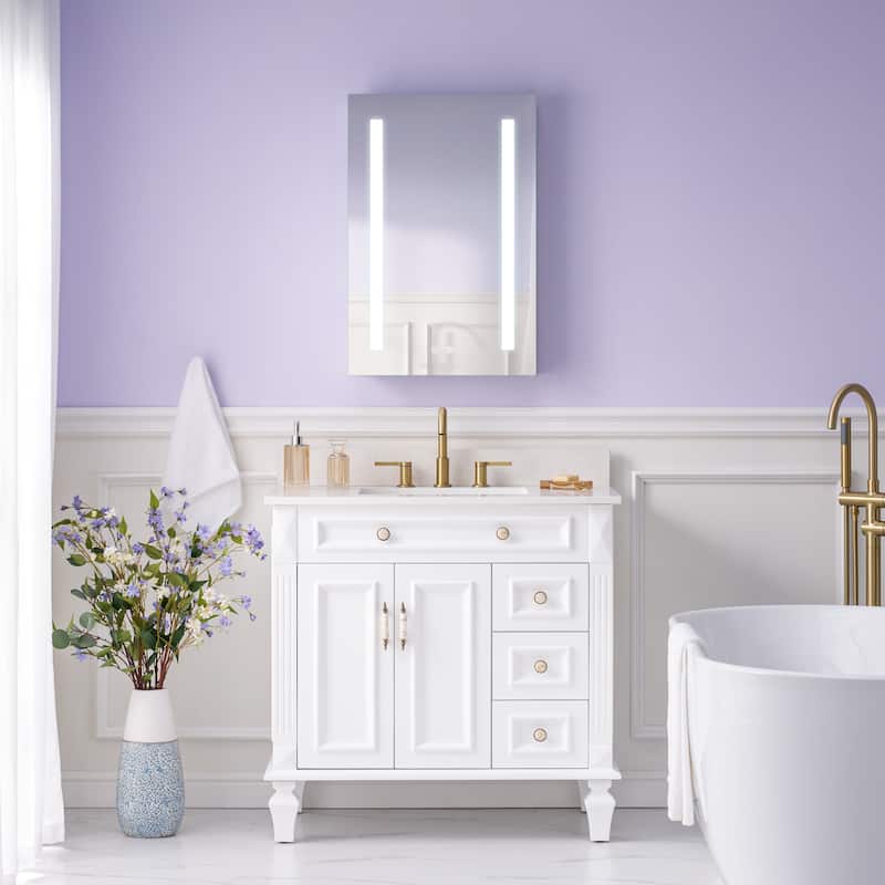 Recessed or Surface 30" H LED Mirror Cabinet with Adjustable Glass Shelves,Defogger, Dimmer And Outlets & USB Ports - 20"W X30"H,Left Open