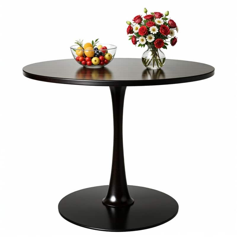 Grondin Mid-Century Modern Round Kitchen or Dining Table with Premium MDF Top and Steel Pedestal Base for Dining Room