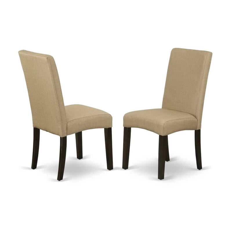 Round Dining Set - 36" Table with 2 Parsons Chairs - Linen Fabric & Cappuccino Finish