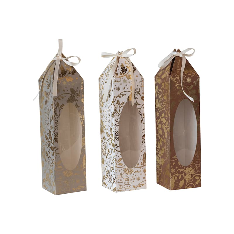 Printed Paper Gift Box with Foil Pattern and Acetate Window, Set of 3