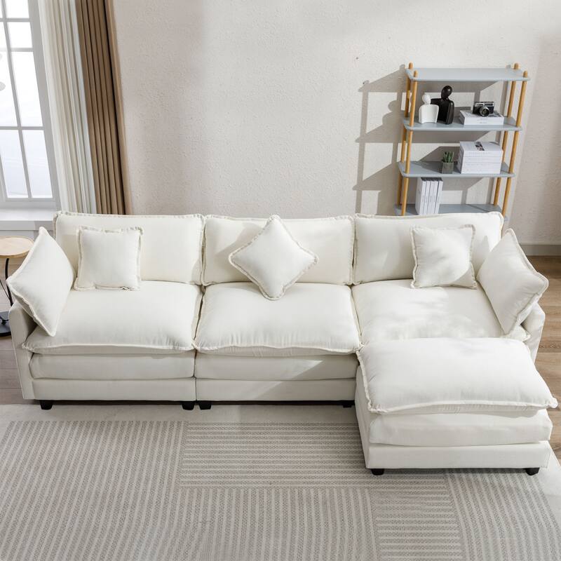 112.2" L-Shape Chenille 4 Seat Sectional Sofa with Removable Ottoman and 5 Plush Pillows, Modern Luxury Couch
