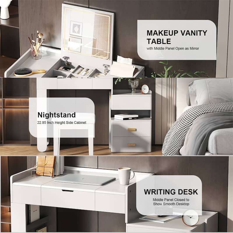 3-in-1 Makeup Vanity with Flip-Top Mirror and LED Lighting