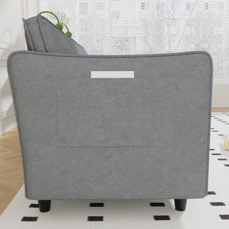107.8'' 3 Seater L-Shaped Grey Fabric Sofa with Movable Ottoman & Arm Pockets