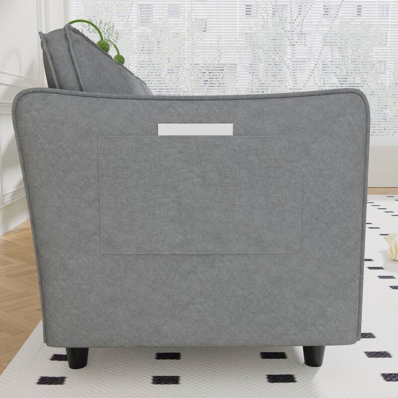 Simple Sofa Couch Loveseat with Side Storage Pockets, 2-Seater Settee Wood Sofa Couch with Wood Frame