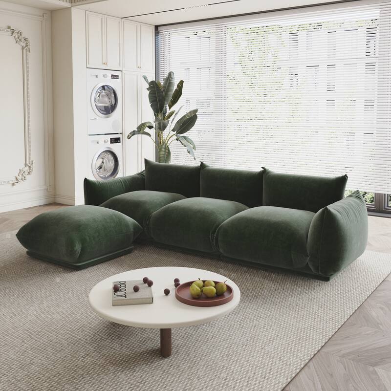 104" L-shape Chenille Modular Sofa Modern Sectional Semi-firm Sofa Couch with Ottoman - Green