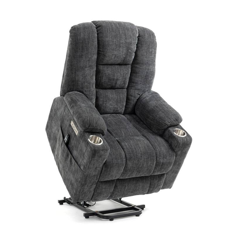 Overstuffed Large Power Lift Recliner with Massage and Heating for Elderly,2 Cup Holders and USB Ports