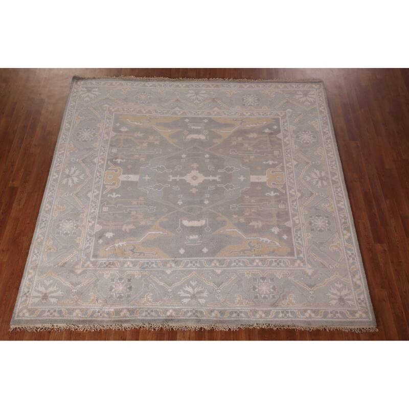 All-Over Gray Oushak Indian Square Area Rug Handmade Wool Carpet - 8'0"x 7'8"