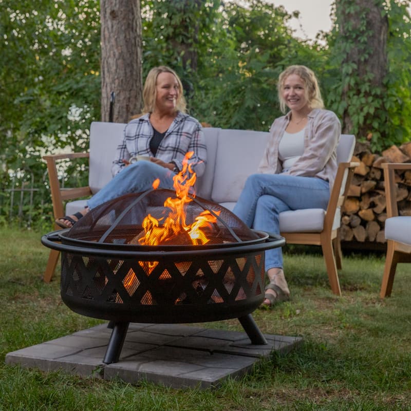 36" Fire Pit Steel with Black Finish Crossweave with Spark Screen