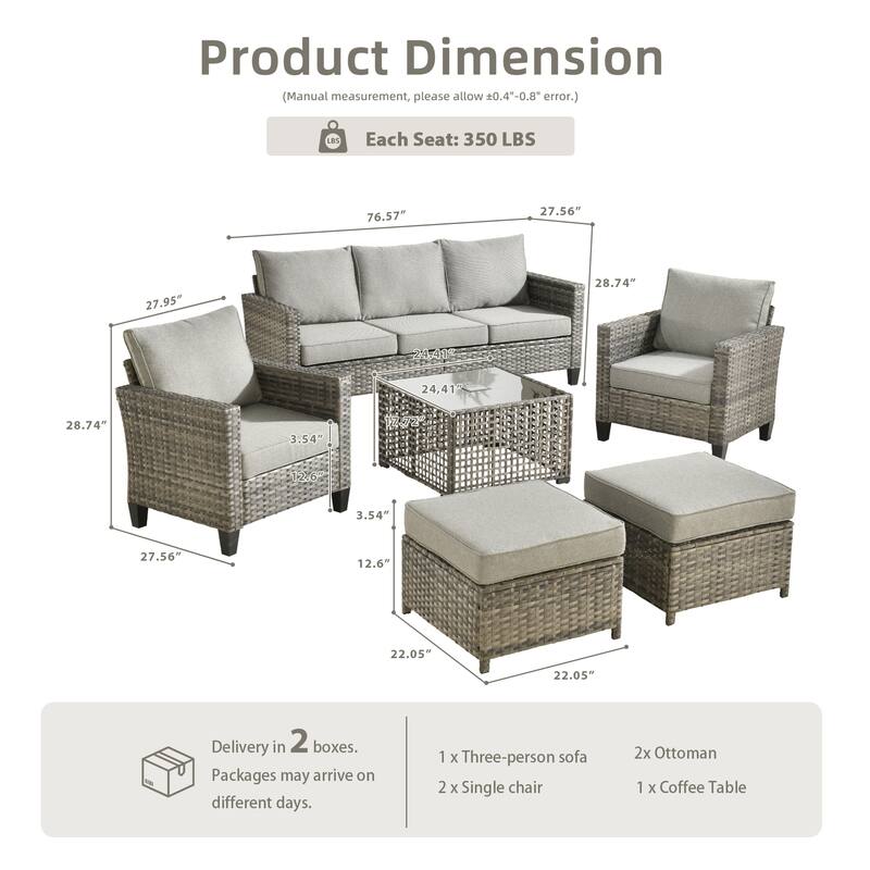 OVIOS 6 Pieces Outdoor Wicker Sectional Set With Solar-Powered Table