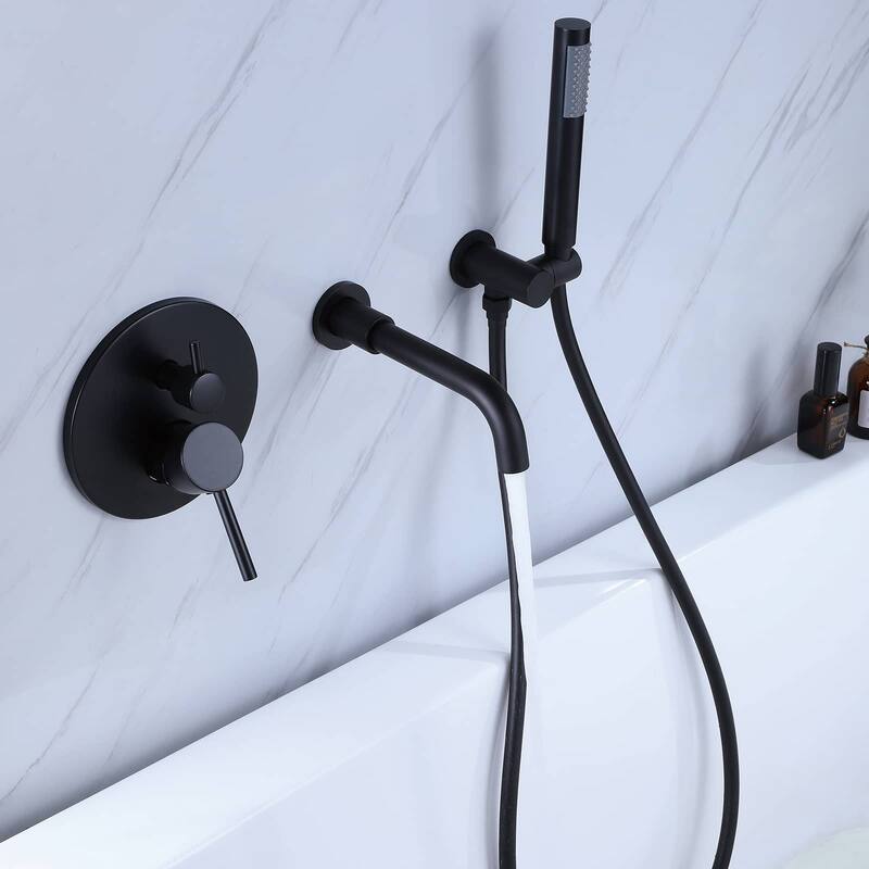 Wall Mount Tub Faucet With Hand Shower Single Handle Bathroom Roman Bathtub Faucets Modern Tub Filler With Handheld Shower