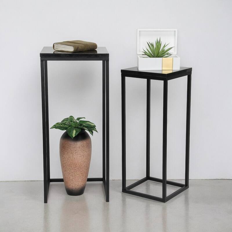 Black Marble Square Side Tables - 29" - Set of 2