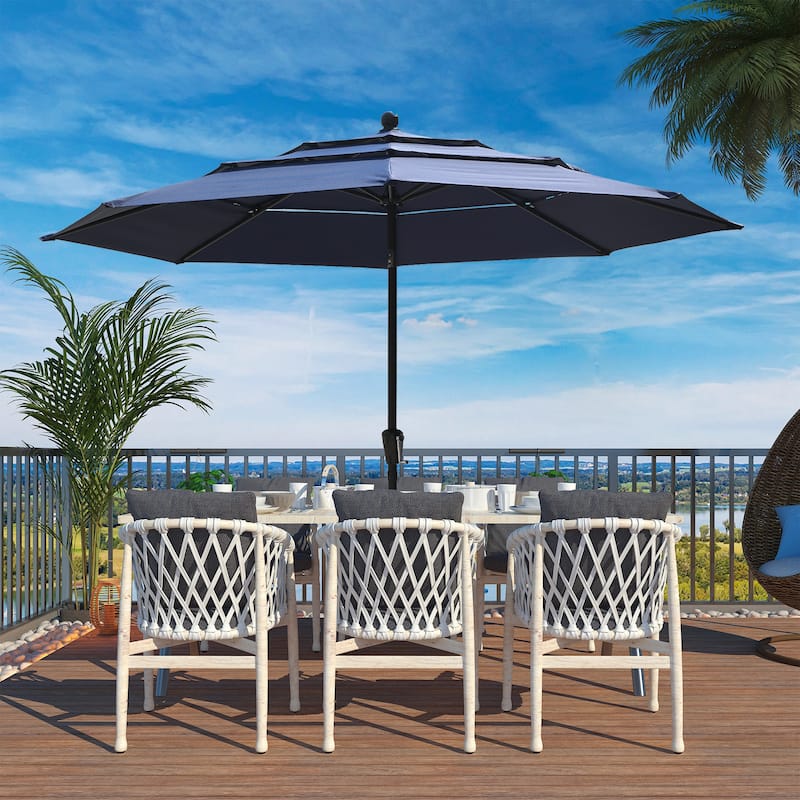 Clihome 10Ft 3-Tier Patio Outdoor Market Umbrella With Crank for Garden, Pool
