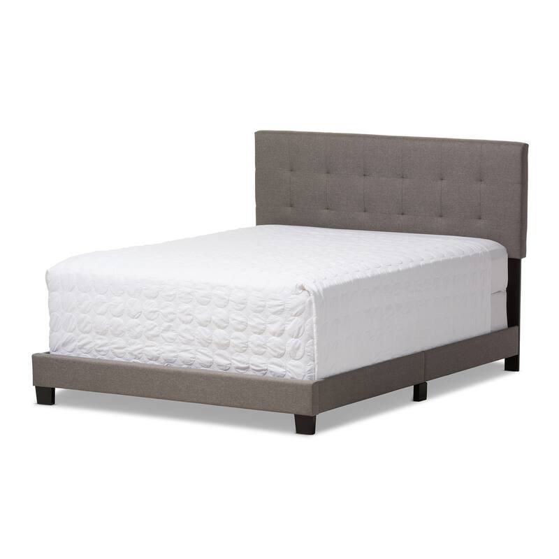 King Size Tufted Bed Frame - Rustic Beige Upholstered Panel Bed with Headboard & Legs