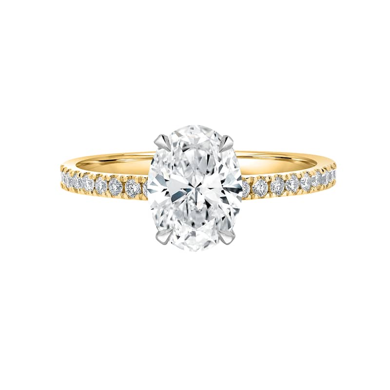 Auriya Lab Grown 1 1/3 ct Oval Cut with Hidden Halo Diamond Engagement Ring in 14k Gold (H-I, SI1-SI2) - Yellow - 7.5