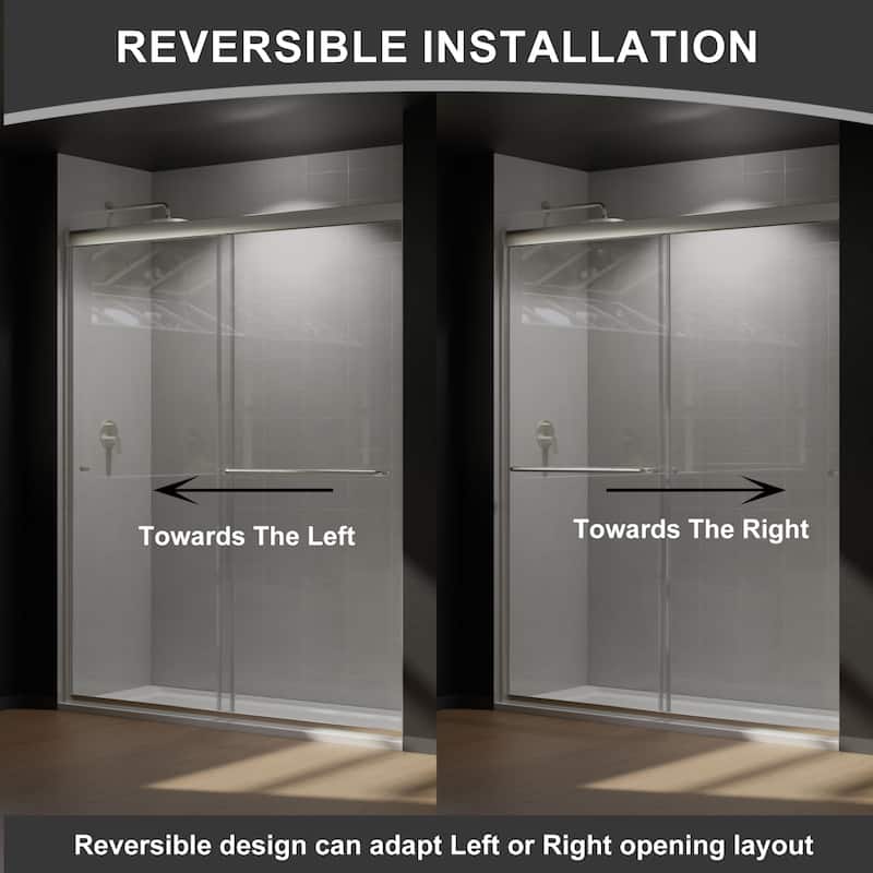 60''x72'' Double Sliding Semi-Frameless Shower Door with 6mm Tempered Glass