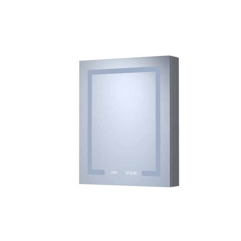 GDFStudio - Delmar Modern Aluminum LED Lighted Medicine Cabinet with Mirror Anti Fog and Digital Clock