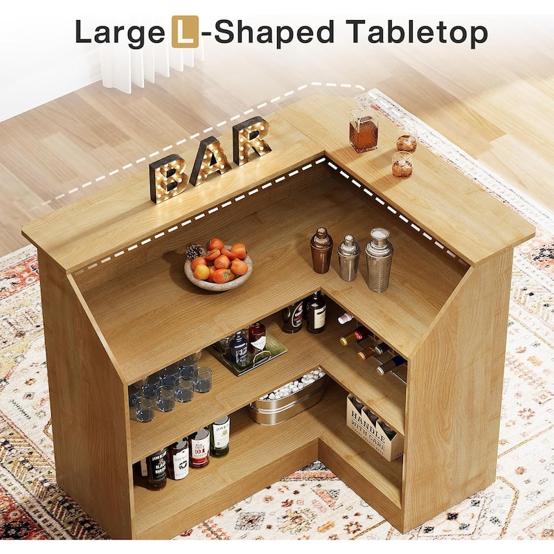 L Shaped Home Bar Cabinet Table with Stemware Racks