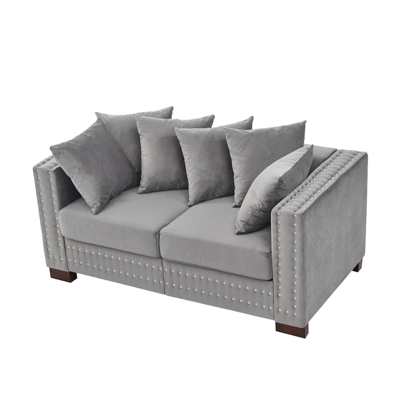 Roomfitters Modern Velvet Loveseat with Square Armrests, Upholstered Sofa with Silver Nailhead Trim for Living Room
