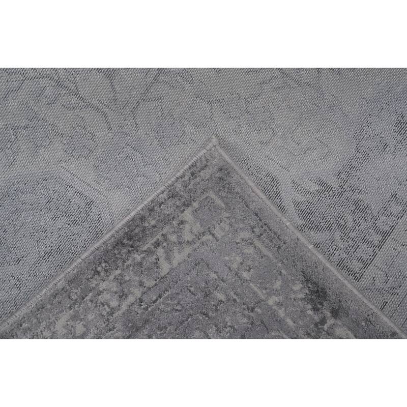 Machine Made Oriental Polyester Carpet Traditional Medallion Greys & Charcoal Tabriz Area Rug - 8' 0'' X 4' 9''