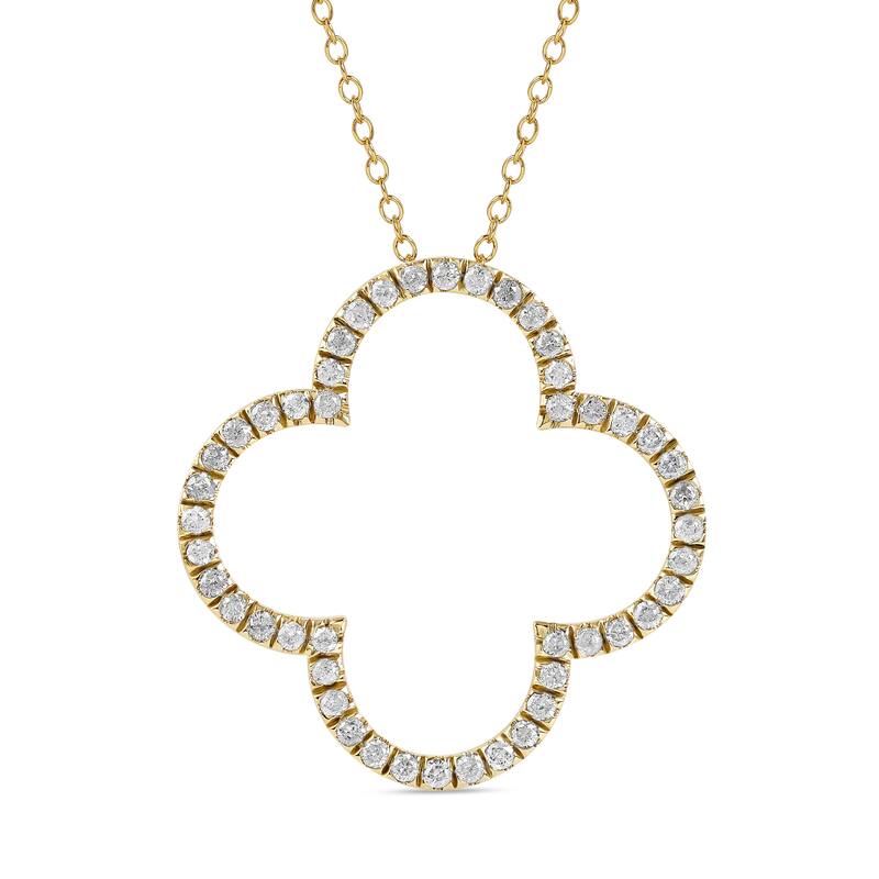 1/6ct - 1ct TDW Diamond 14K Gold Open Clover Pendant Necklace for Women